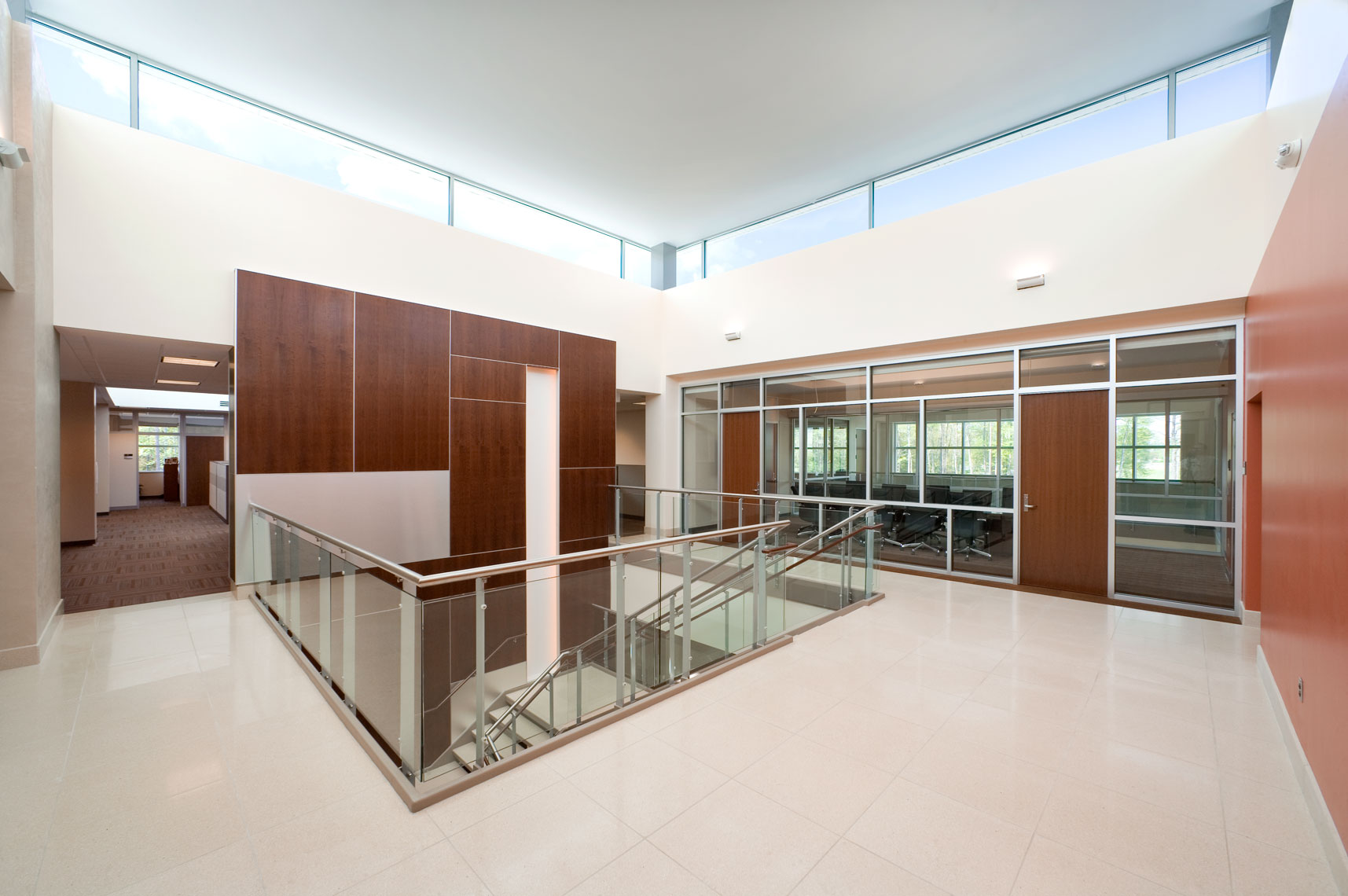 Open atrium clerestory and conference room at Brown Distributing in Virginia