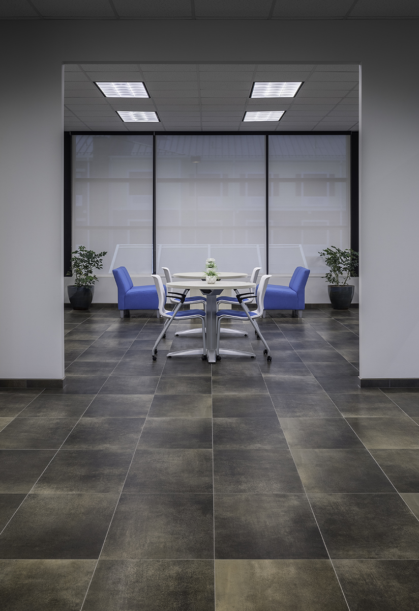 office detail and bronze tiles at Florida Tile