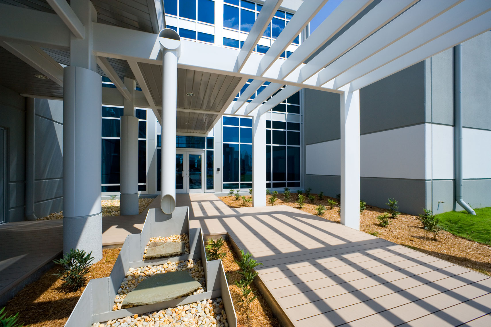 LEED details and sunlit entry at Austal USA