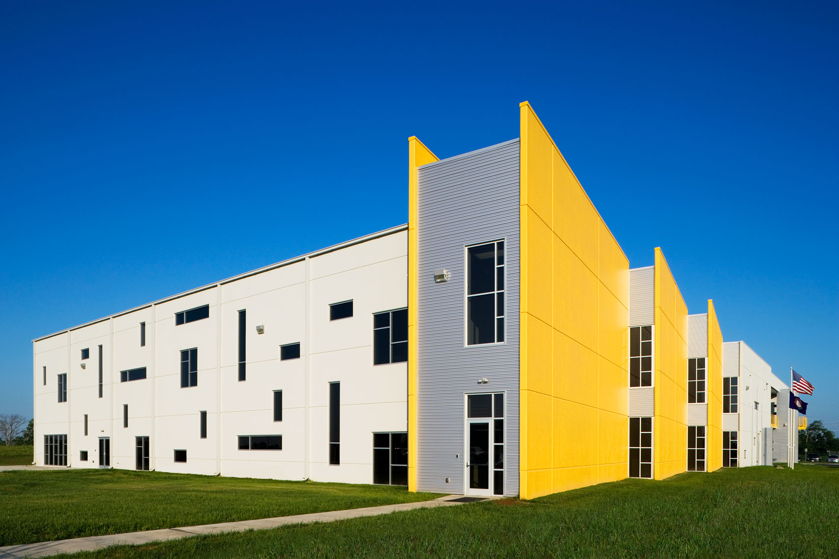 contemporary commercial building with yellow walls