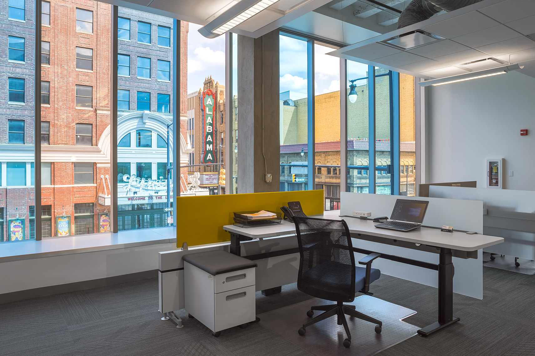 Workspace with city view at a Corporate Office Renovation, Birmingham, AL