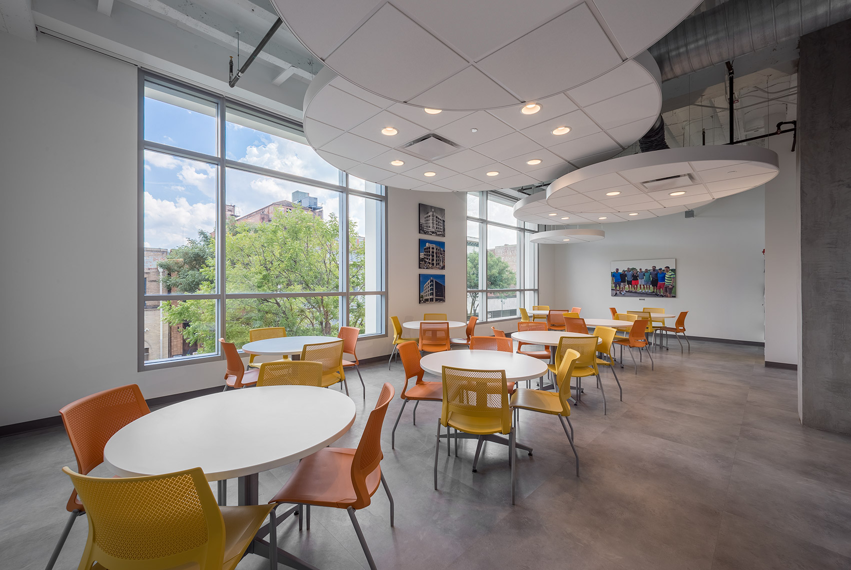 Staff dining area at renovated corporate office in Birmingham