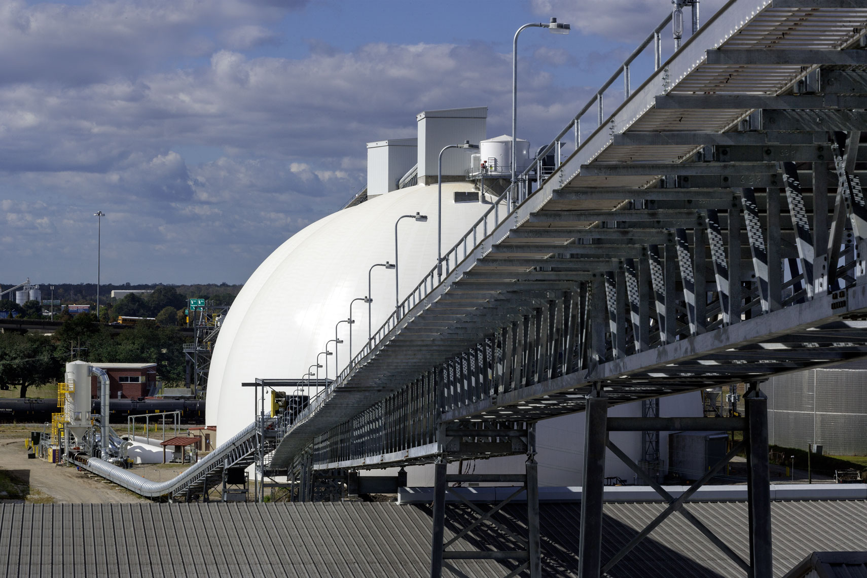 conveyor to storage domes at Drax Biomass