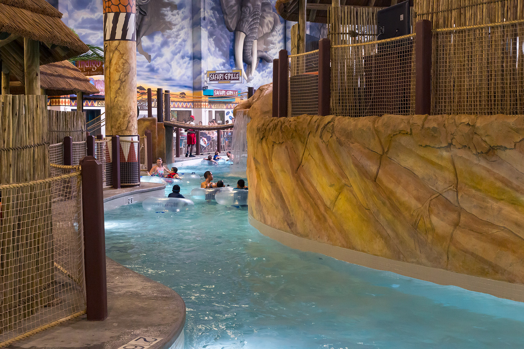 people floating on interior river at Kalahari Resorts