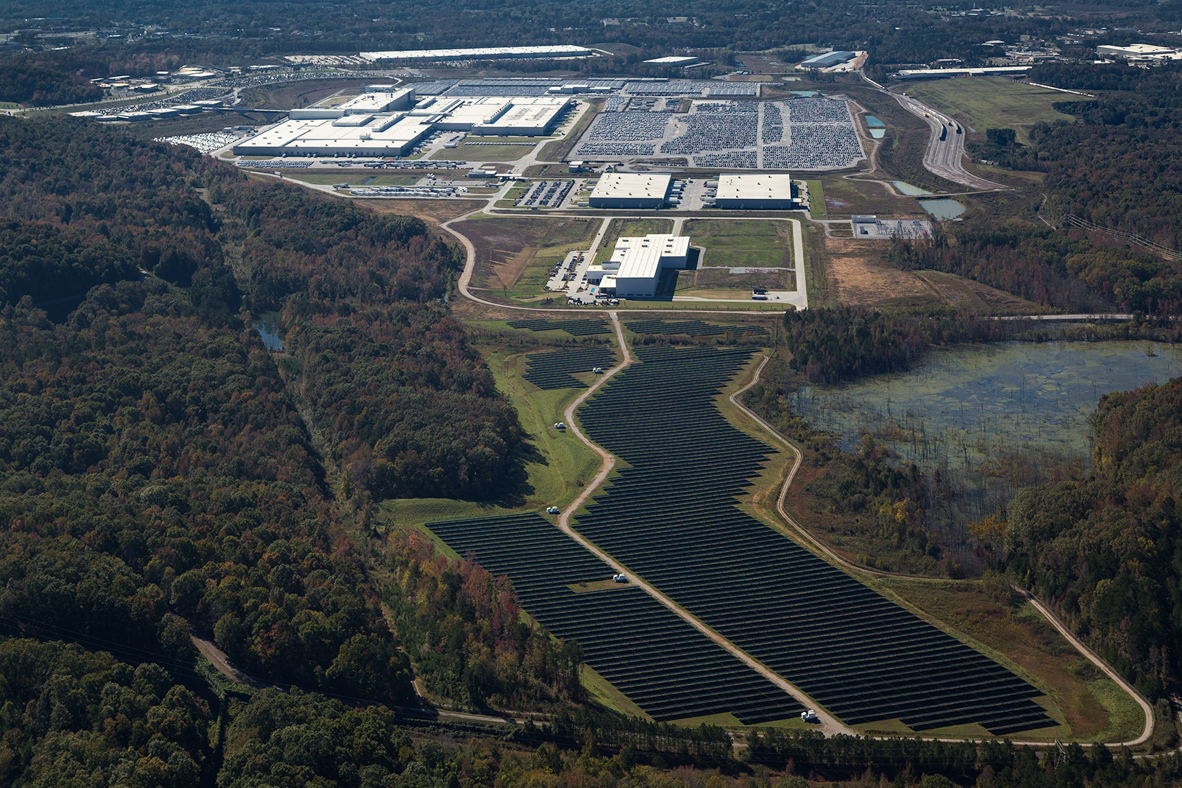 solar panel farm aerial of Volkswagen Assembly