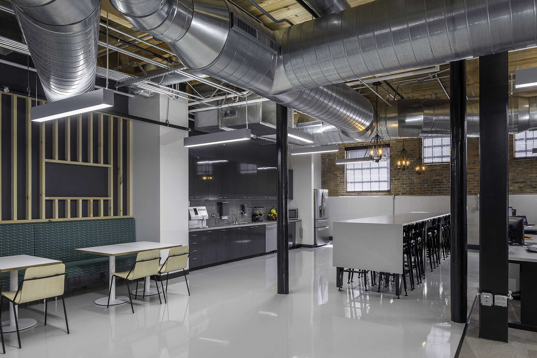 Lower level staff dining lounge at Camden Mills in Charlotte