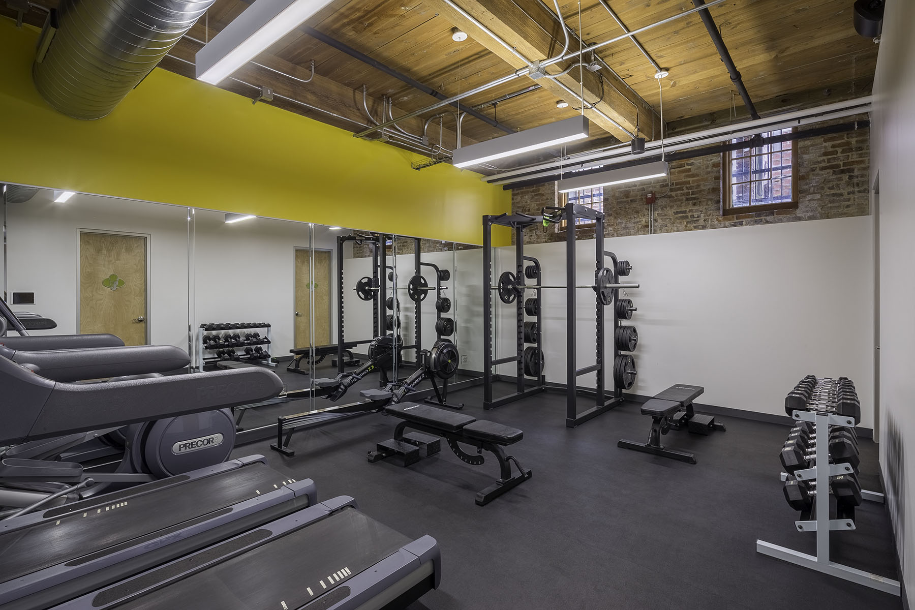 fitness room at office renovation in Camden Mills