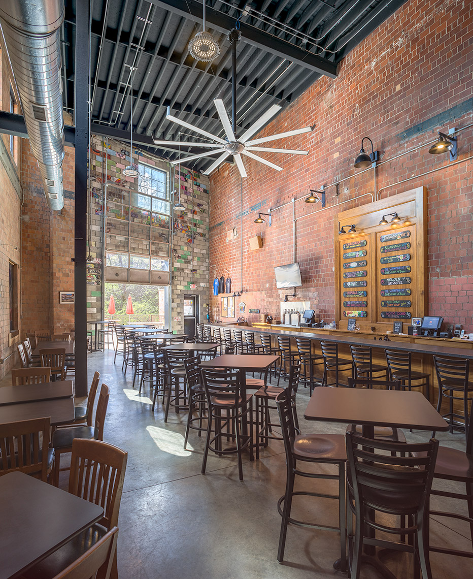 brewery tap room in renovated industrial space