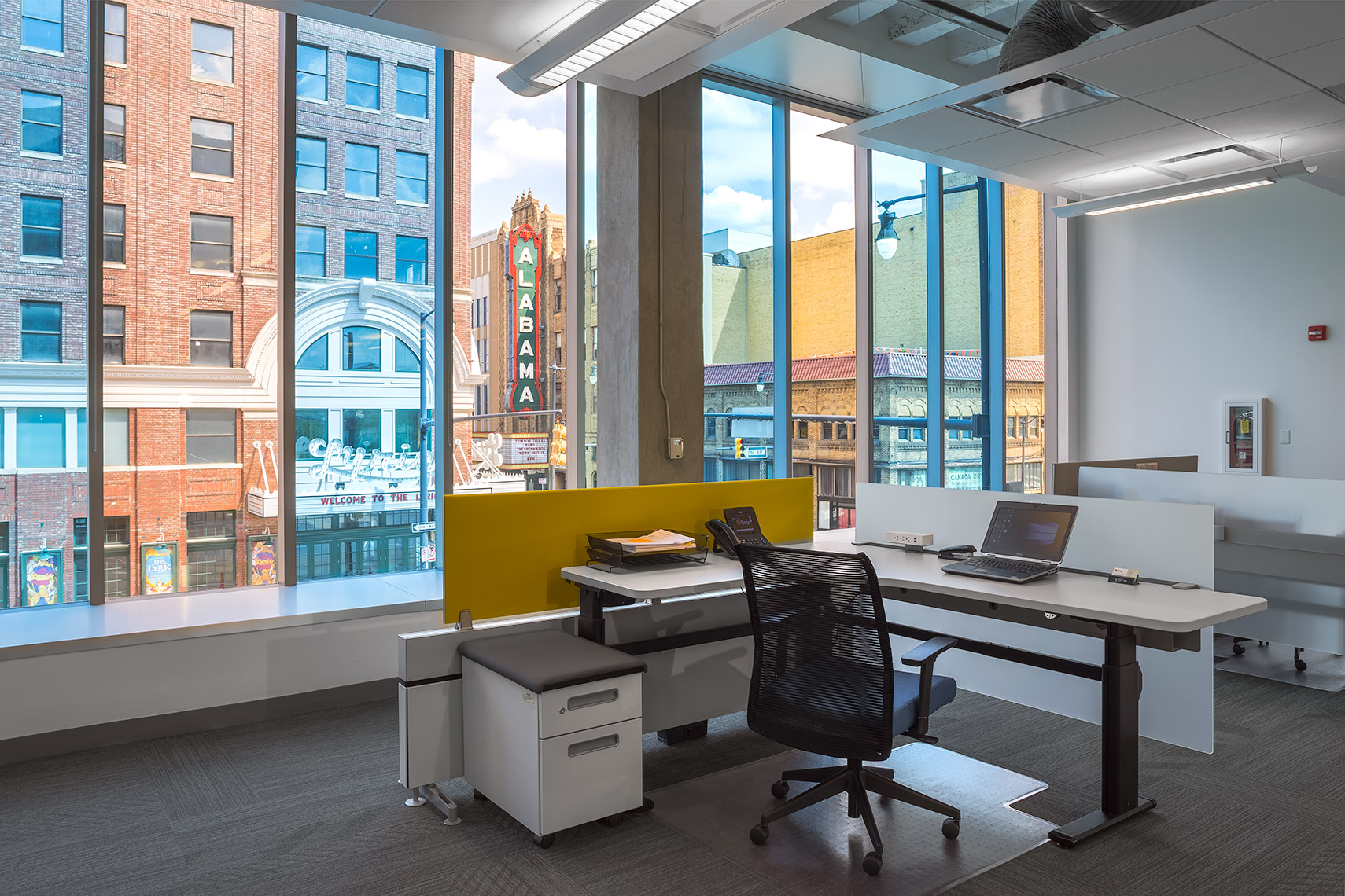 desk area with view of birmingham