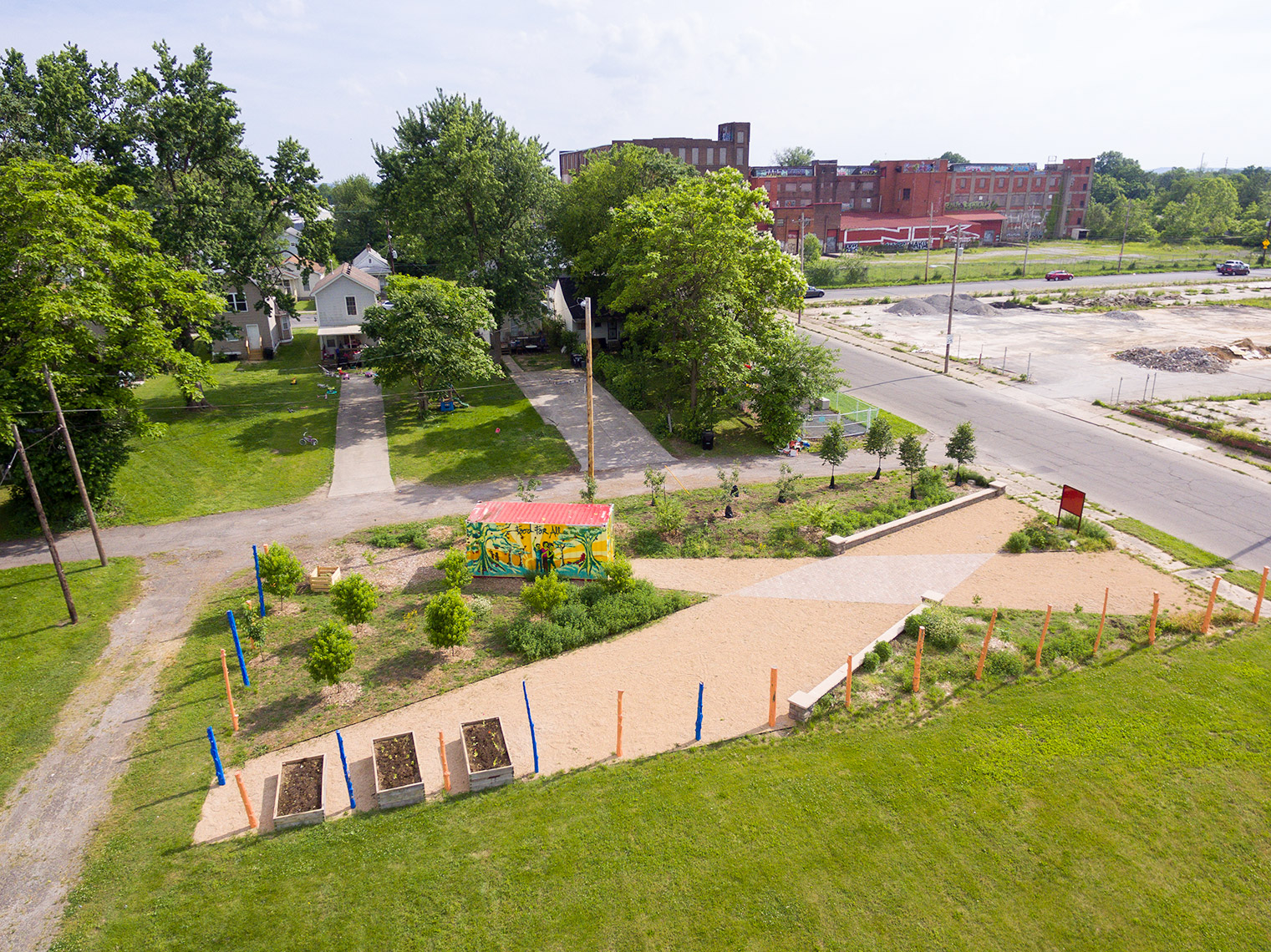 urban vacant lot transformed to garden and park