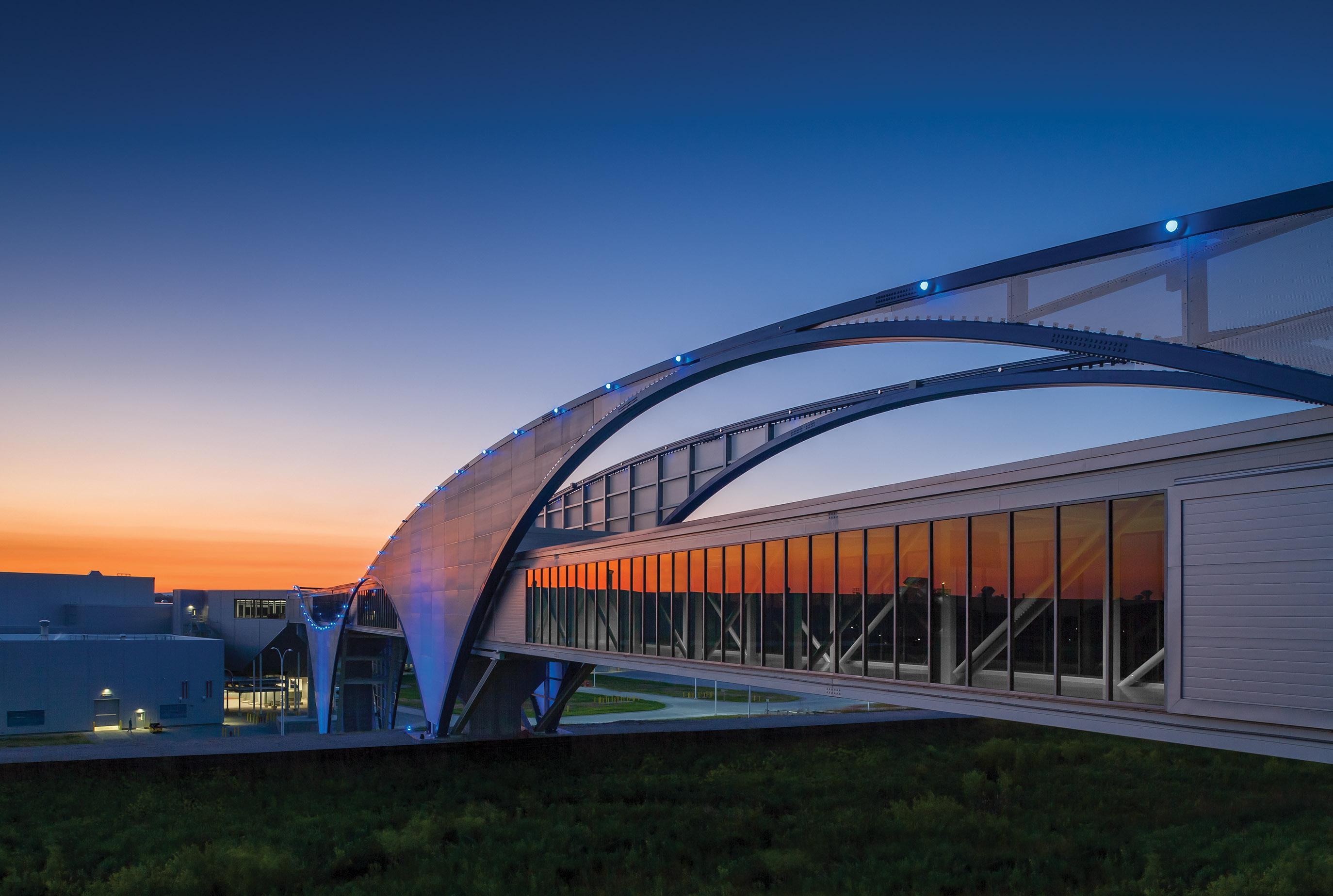 Twilight at Volkswagen pedestrian bridge in Chattanooga